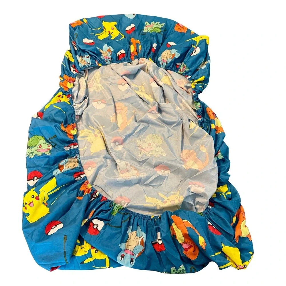 Pokemon Twin Size Fitted Sheet Polyester‎ Blue Pikachu Charizard Bulbasaur